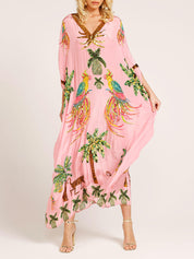 Unique Drop Shoulder Sleeve Coconut Tree Printed Dress Dresses