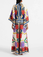 Exquisite Floral Print Draped Waterfall Sleeves Maxi Dress Dresses