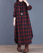 Riva Lefèvre | Plaid Long-Sleeve Shirt Dress Red Dresses