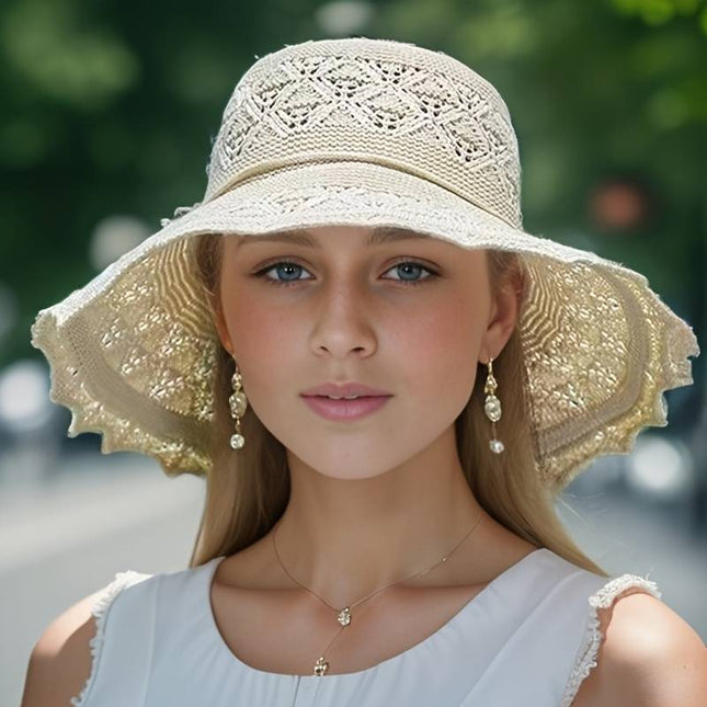 Brianna | Elegant wide-brimmed folding sun hat Beige