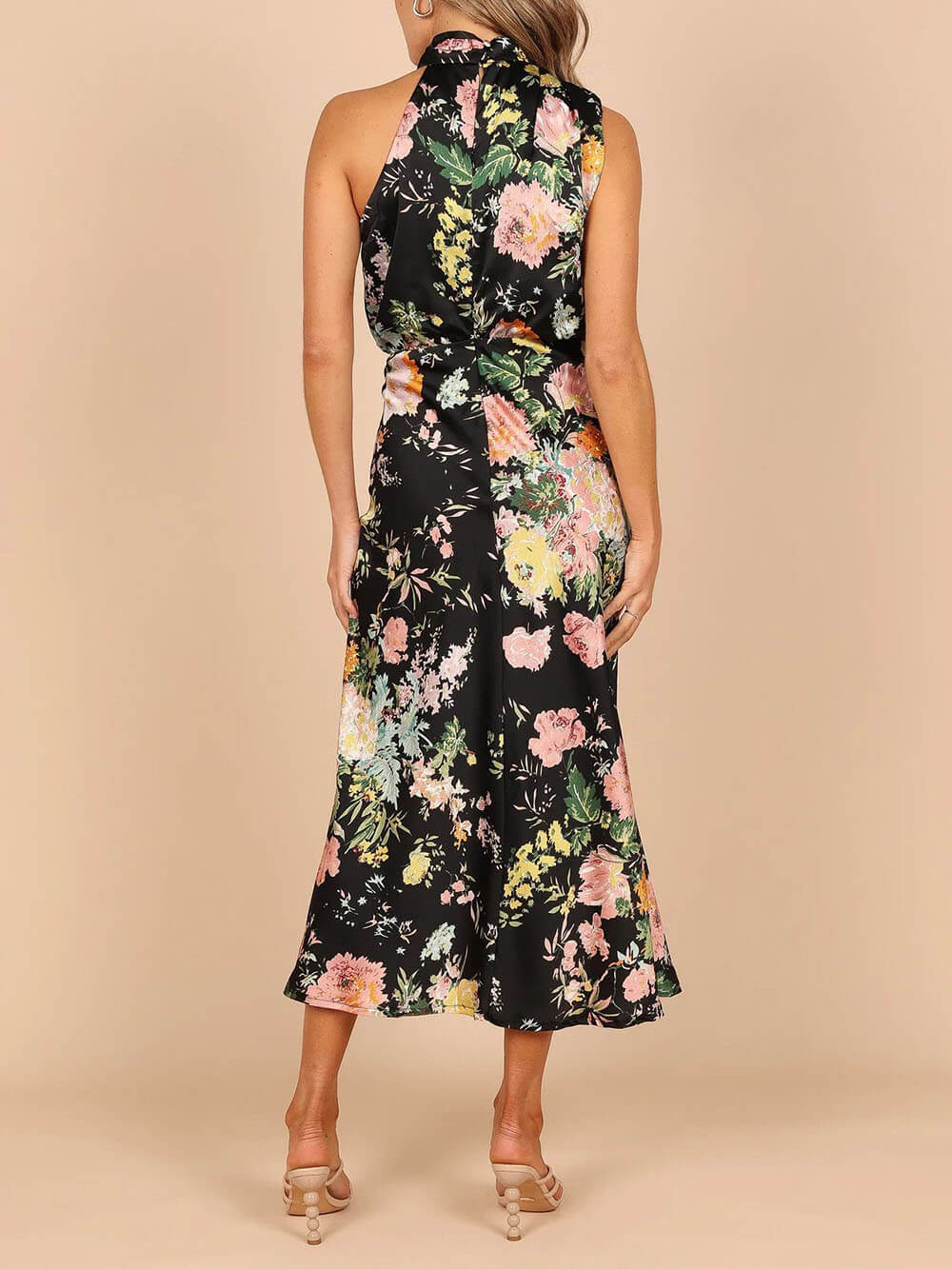 Halter Neck Floral Elastic Waist Maxi Dress Dresses