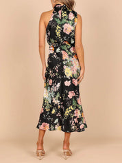 Halter Neck Floral Elastic Waist Maxi Dress Dresses