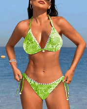 Amara | Colourful Patchwork Triangle Bikini Set Green TOP
