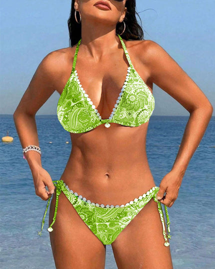 Amara | Colourful Patchwork Triangle Bikini Set Green TOP