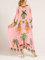 Unique Drop Shoulder Sleeve Coconut Tree Printed Dress Dresses