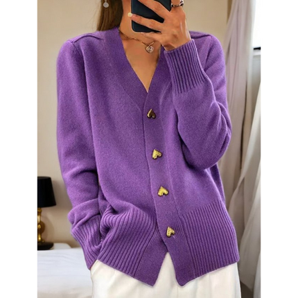 Cleo | Flattering Button-Up Cardigan Purple Cardigan