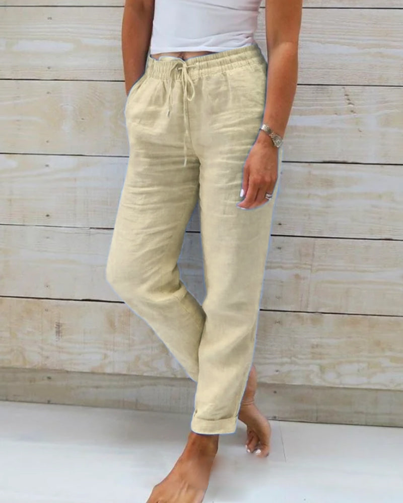Monica | Elasticated trousers made of cotton and linen Khaki