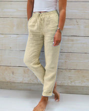 Monica | Elasticated trousers made of cotton and linen Khaki