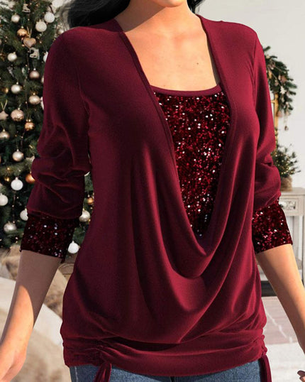 Elodie Lavin Sequin‑Embellished Long‑Sleeve Blouse Red Dresses