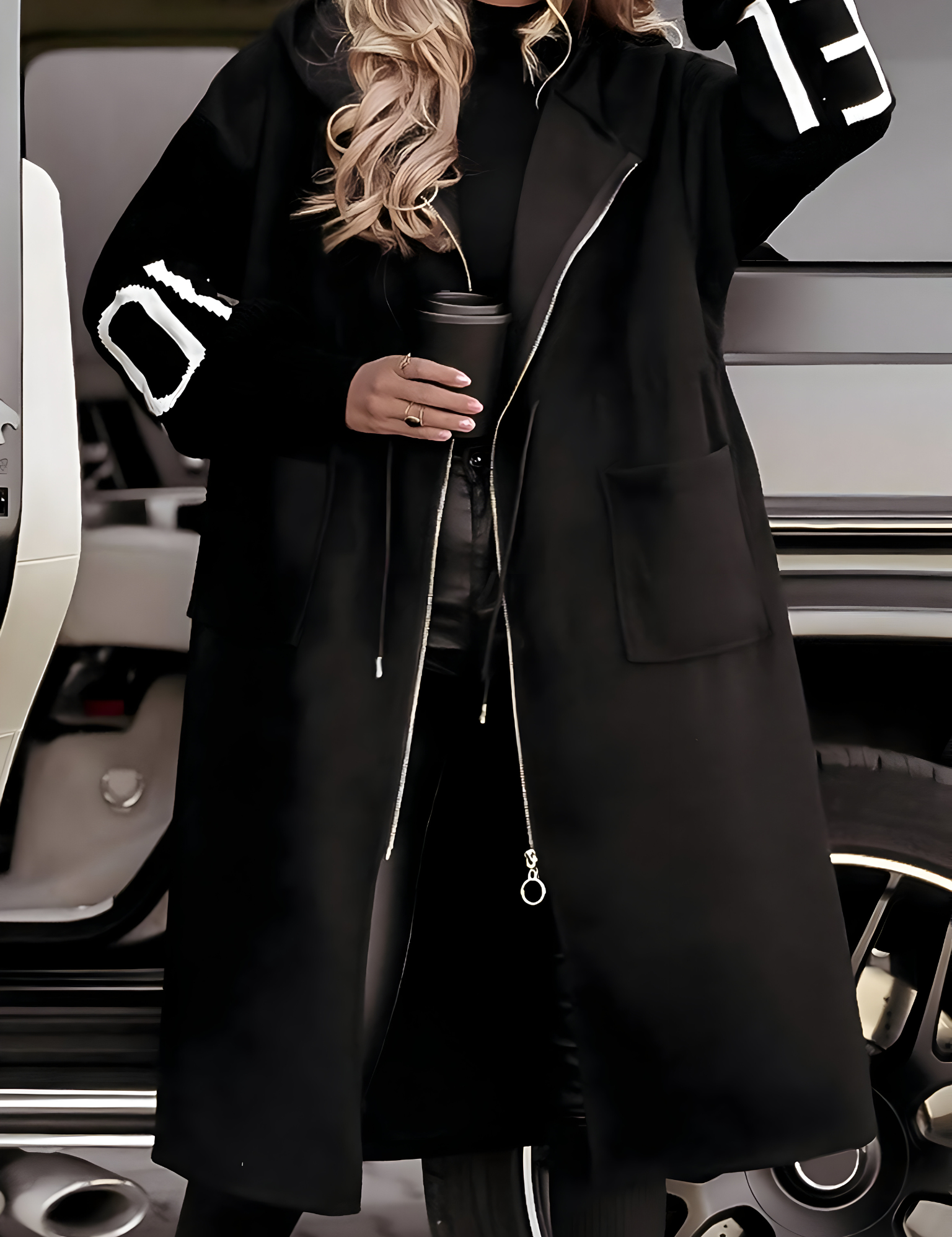 Knit-Sleeve Layering Jacket Black Winter Parka jacket