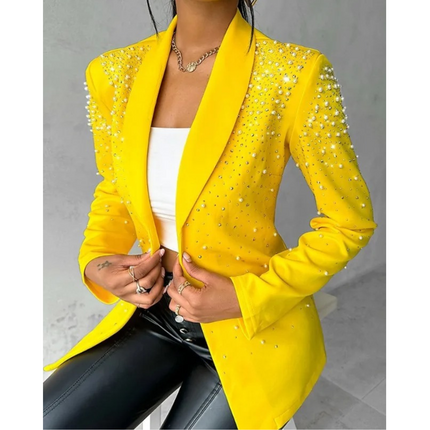 Women's Pearl-Embellished Tailored Blazer Yellow Blazer