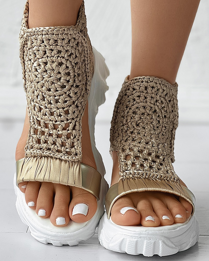 Freya™ - Knitted Orthopedic Sandals With Handmade Details Gold