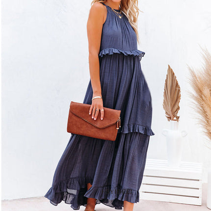Classic Summer Maxi Dress Dark Blue Dresses