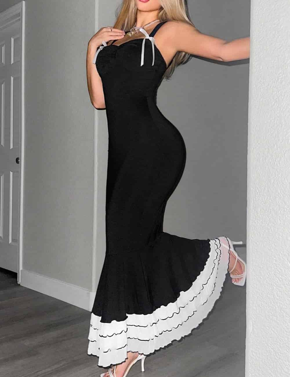 The Black Sweetheart Neck Bodycon Slip Maxi Dress Black Dresses