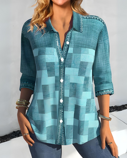 Aurora | Casual Checked Blouse Light blue Blouse