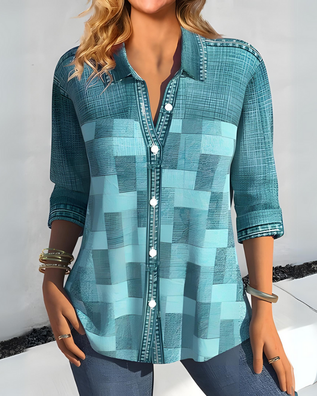 Aurora | Casual Checked Blouse Light blue Blouse
