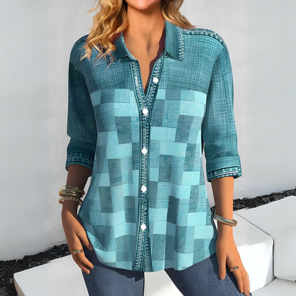 Aurora | Casual Checked Blouse Light blue Blouse