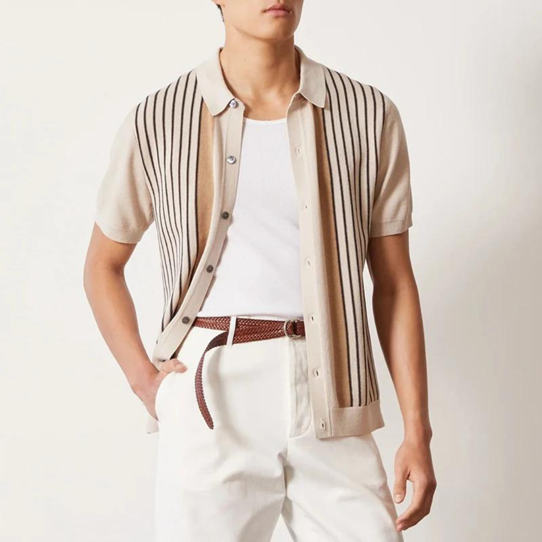 Men's Vintage Striped Summer Polo Shirt Shirts