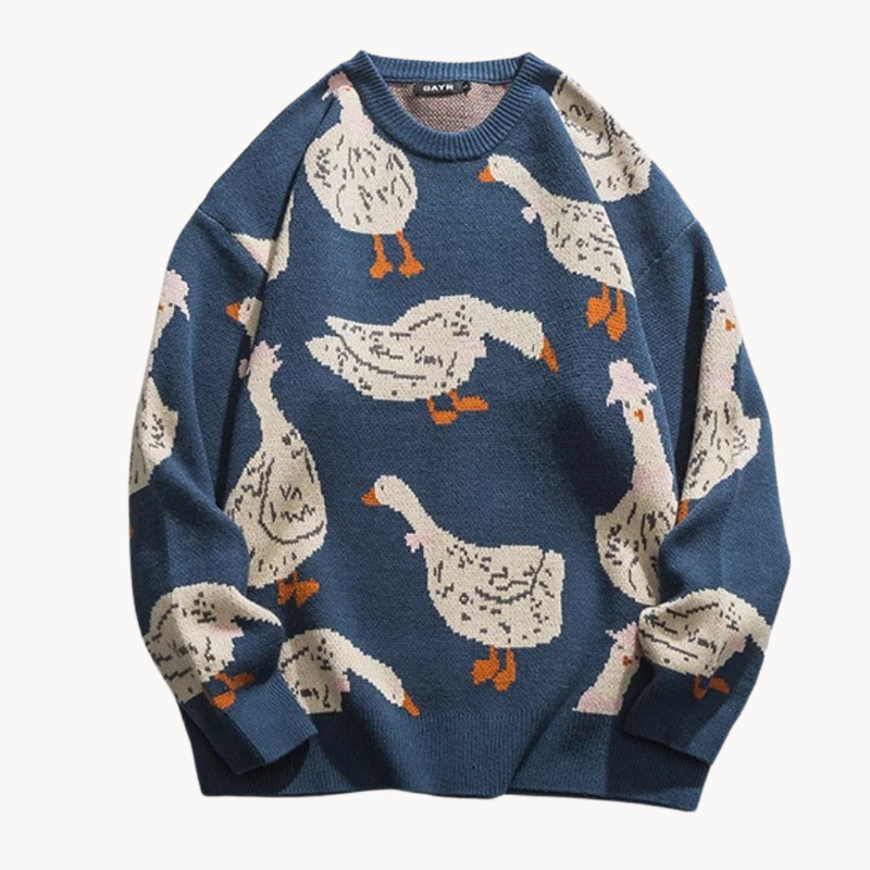 Cozy Goose Print Sweater Black Sweaters