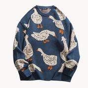 Cozy Goose Print Sweater Black Sweaters