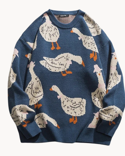 Cozy Goose Print Sweater Black Sweaters