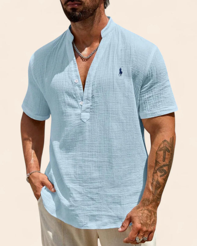 Luxury Linen Summer Shirt Light Blue Men Shirts