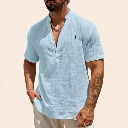 Luxury Linen Summer Shirt Light Blue Men Shirts