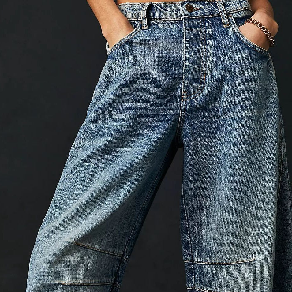 High-Stretch Mid-Rise Barrel Jeans Women Pants