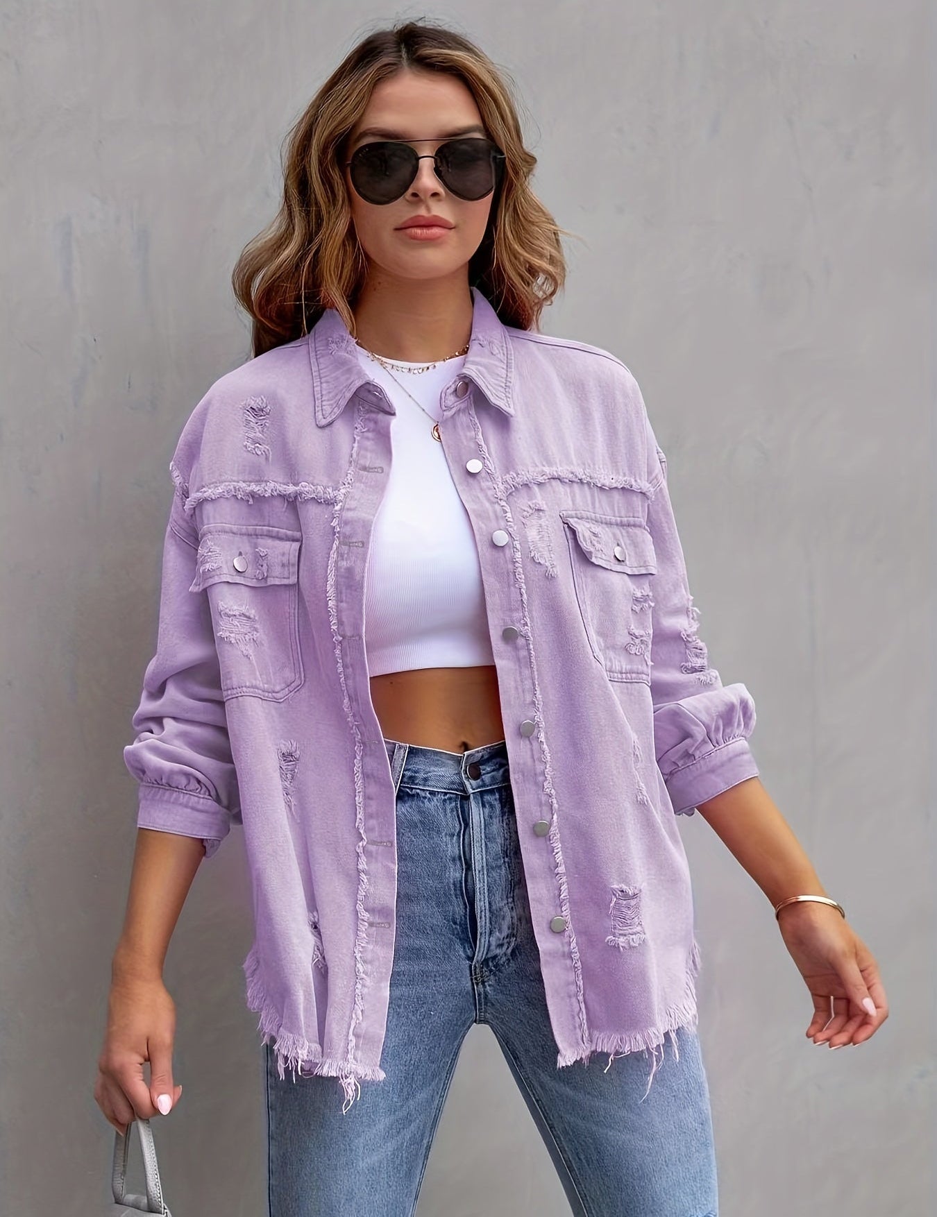 Oversized Denim Jacket Pale Purple Jacket