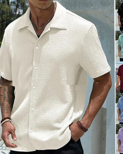 Men’s Solid-Color Short-Sleeve Button Lapel Shirt Shirts