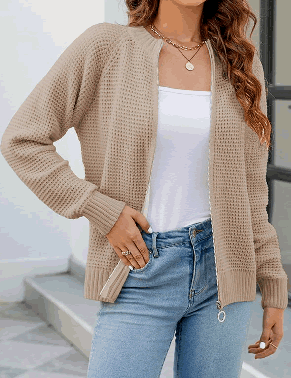 Eleanor | Waffle Cardigan Beige Coats & Jackets