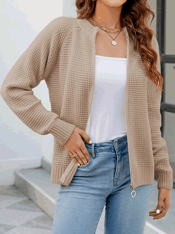 Eleanor | Waffle Cardigan Beige Coats & Jackets