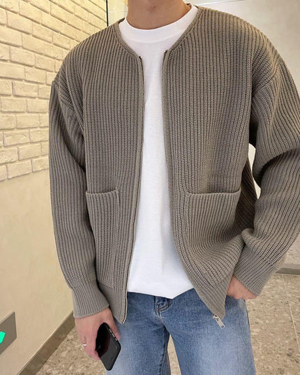 Thomas | Knitted Zip-Up Sweater Brown