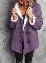 Elegant Cashmere Hooded Coat Purple Hooded Coat