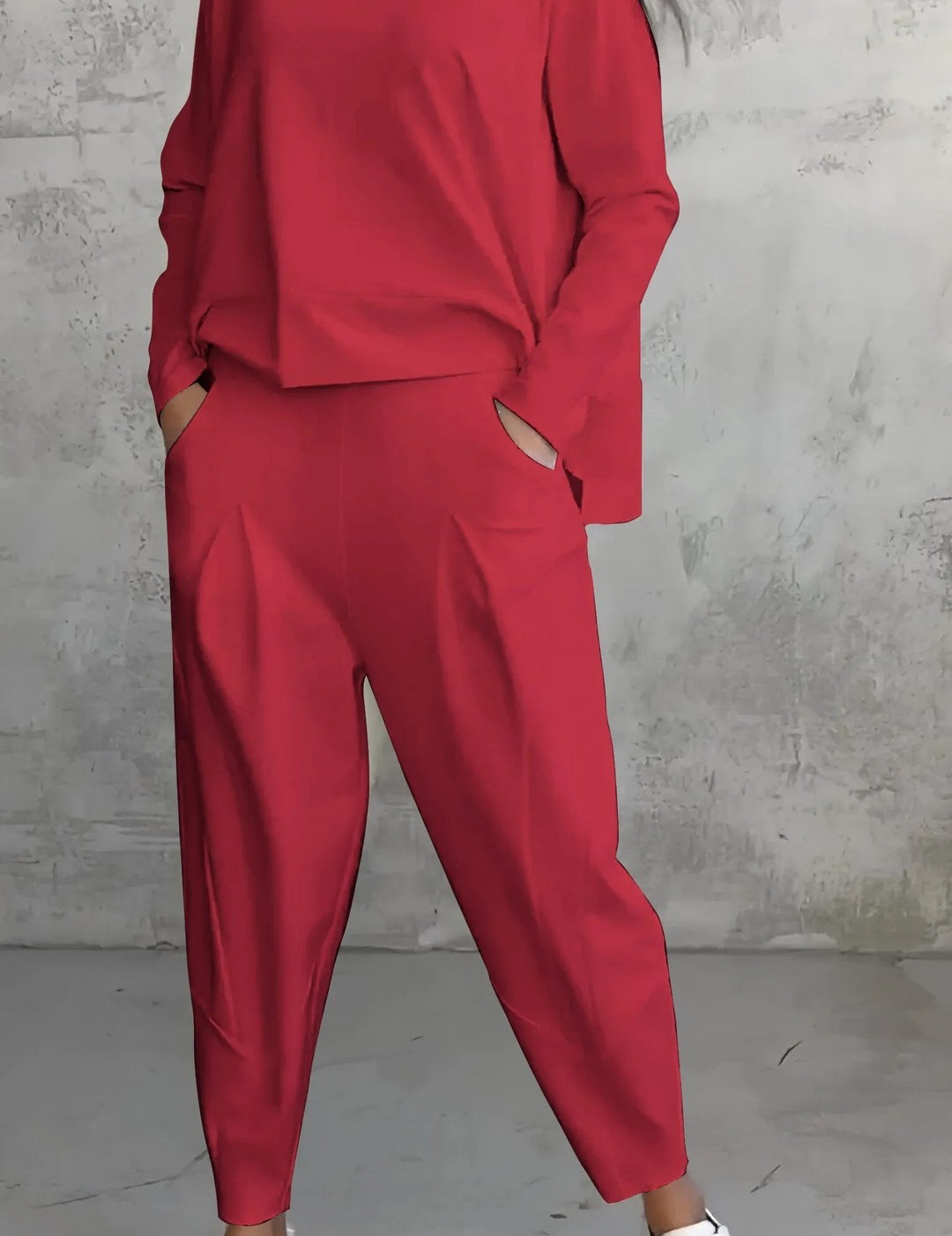 Women's Irregular Long-Sleeve Top & Harem Pants Set Red set