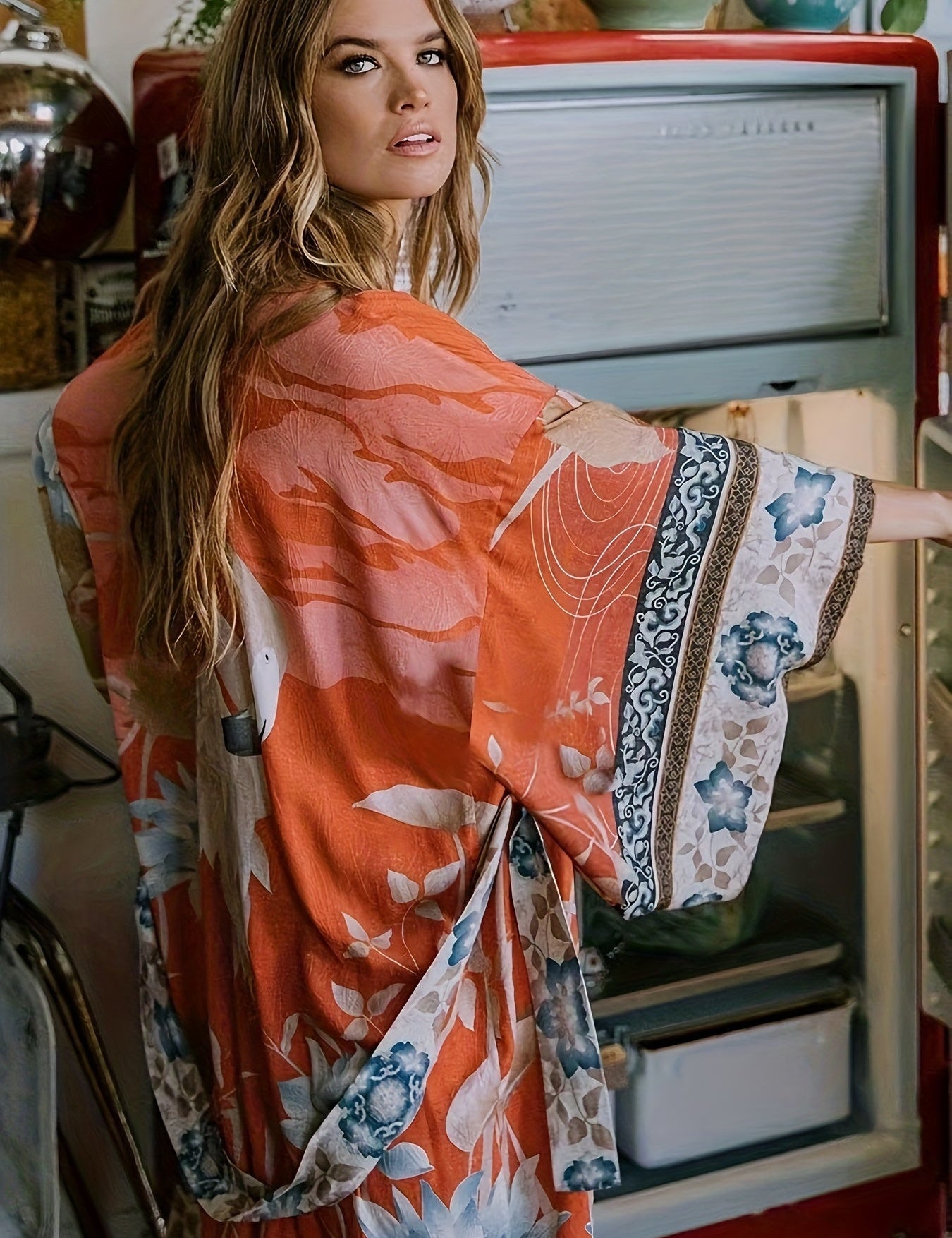 Elegant Long Floral Kimono Robe for Women Dresses