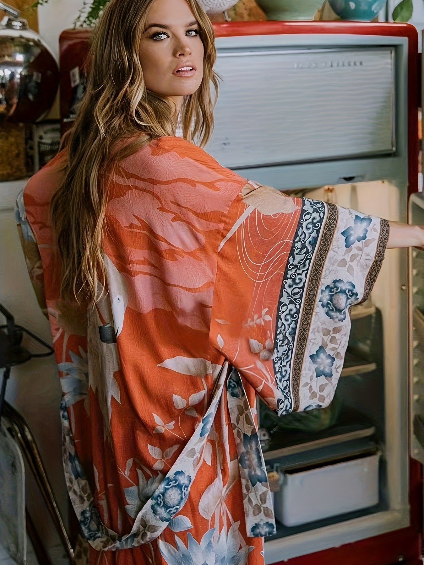 Elegant Long Floral Kimono Robe for Women Dresses
