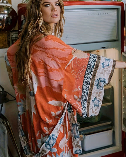 Elegant Long Floral Kimono Robe for Women Dresses