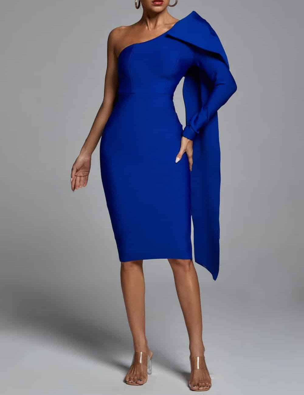 Abbey Blue One Shoulder Bandage Dress Blue Dresses