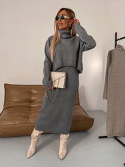 Leona | Elegant Warm Set Grey Dress