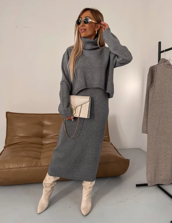 Leona | Elegant Warm Set Grey Dress