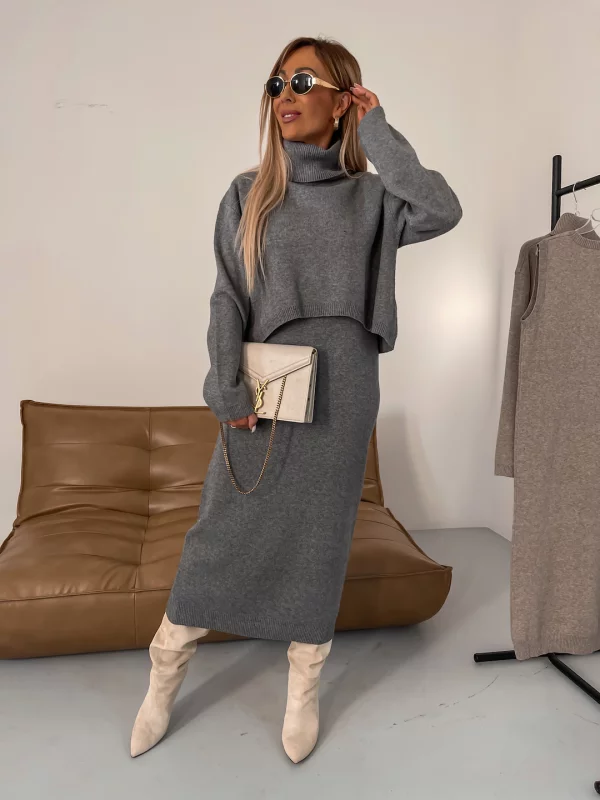 Leona | Elegant Warm Set Grey Dress
