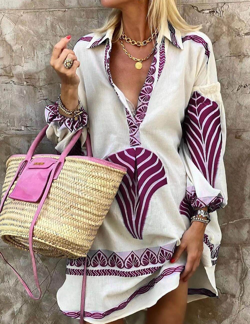 Simple Unique Print Holiday Mini Dress Purple Dresses