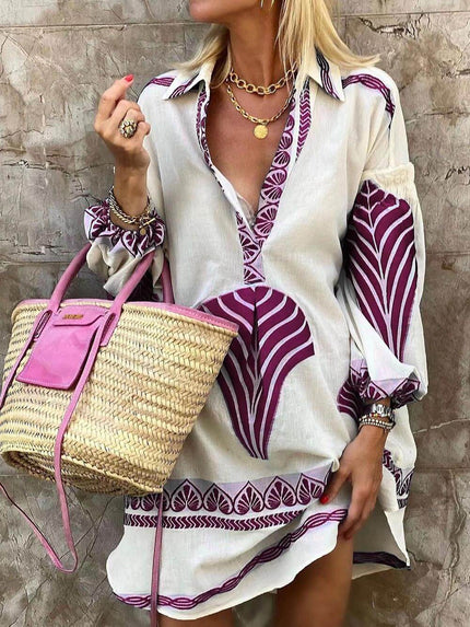 Simple Unique Print Holiday Mini Dress Purple Dresses