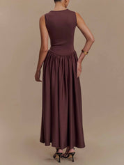 Minimalist Retro Square‑Neck Midi Dress Dresses