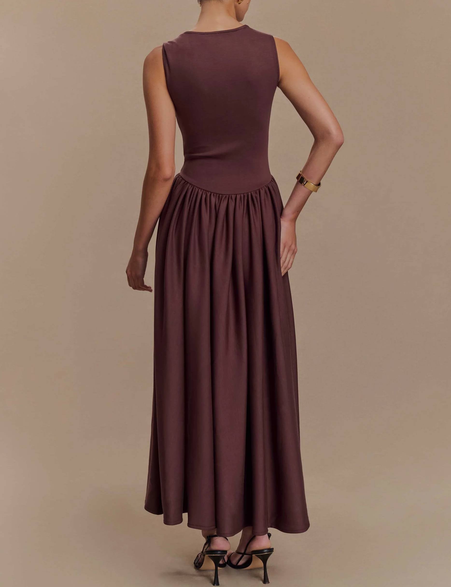Minimalist Retro Square‑Neck Midi Dress Dresses