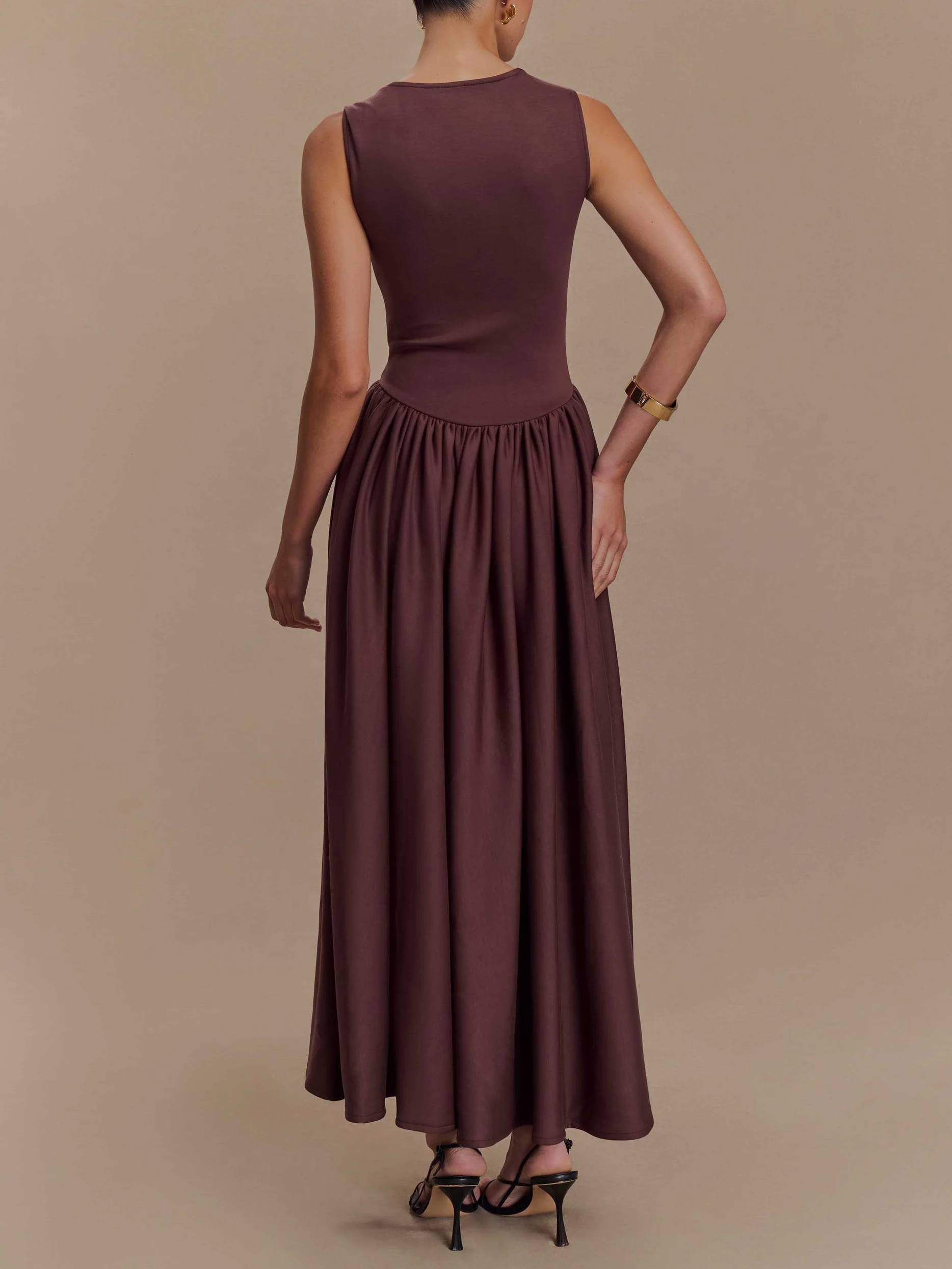 Minimalist Retro Square‑Neck Midi Dress Dresses