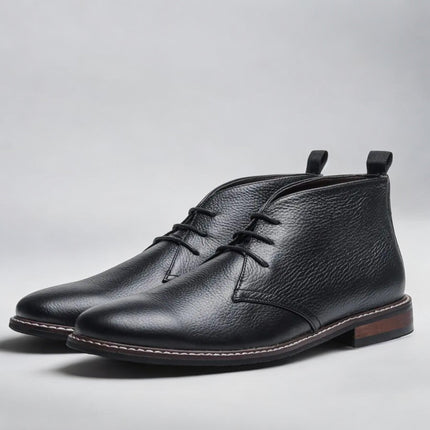 Men's Retro Leather Chukka Boots Black Shoes