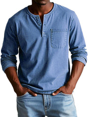 Timeless Long Sleeve Henley Shirt Blue Men Shirts