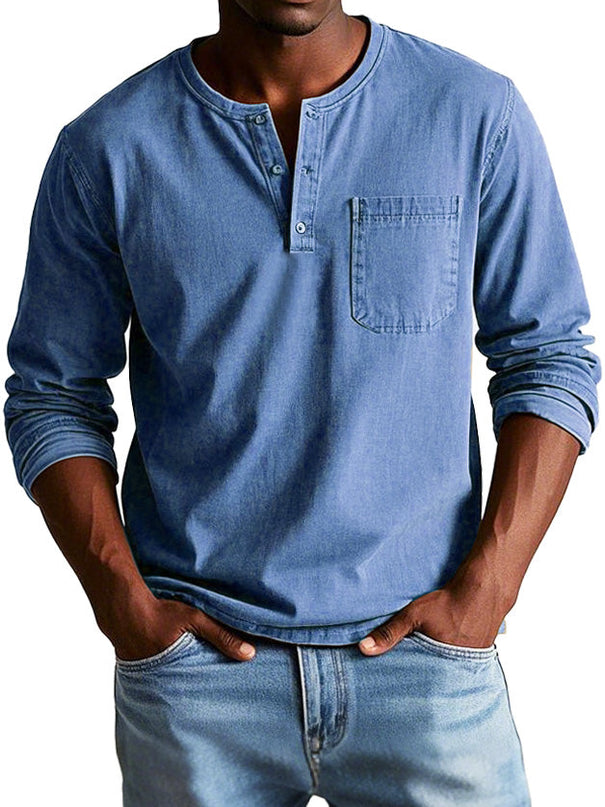 Timeless Long Sleeve Henley Shirt Blue Men Shirts